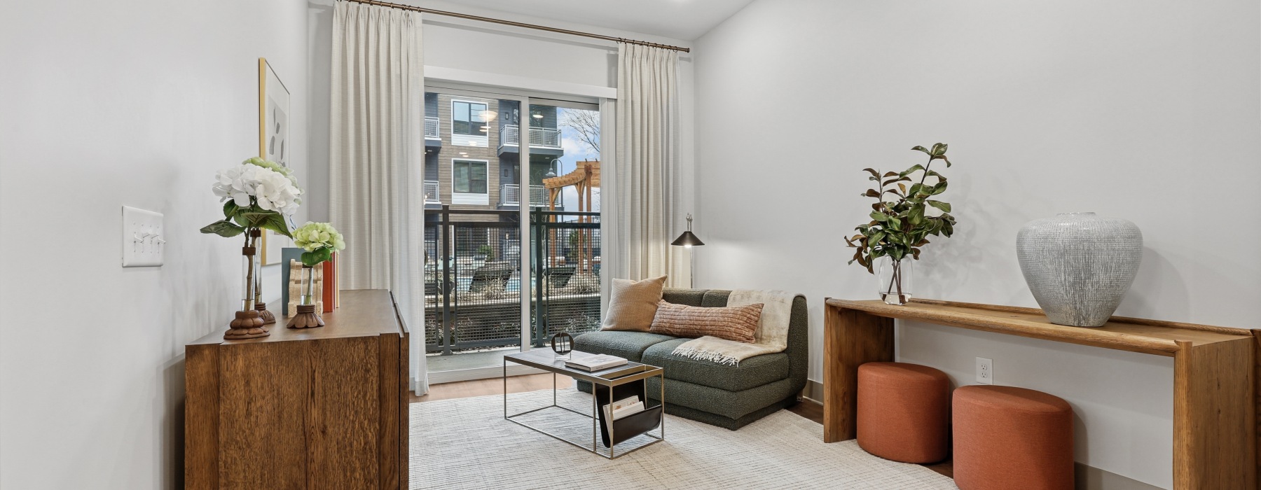 living room with large windows